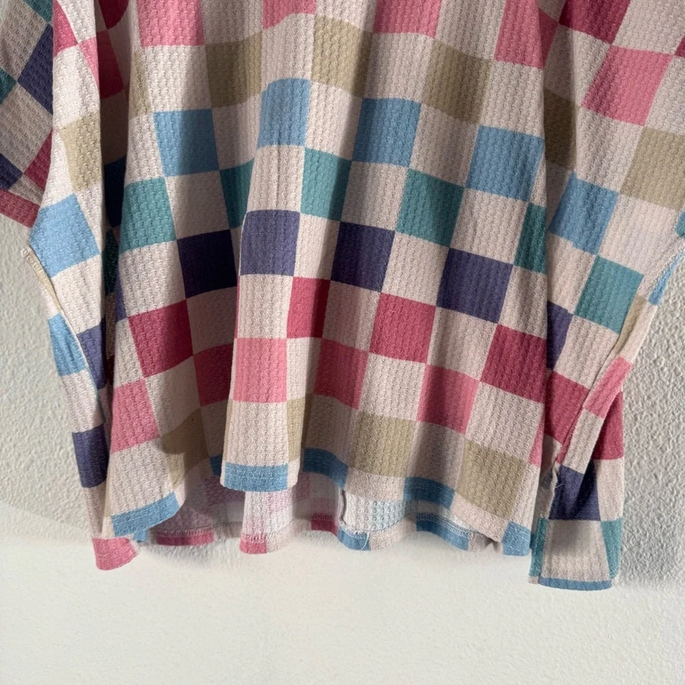 Cozycore Hopely Pastel Checkerboard Waffle Knit Oversized Top Large Cottagecore - Picture 4 of 12